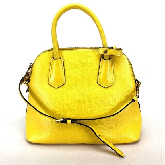 PRADA 2 WAY Hand Bag 2way bag yellow Leather BL090 - Picture 2 of 9